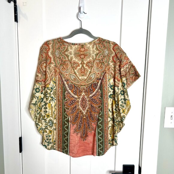Chico's Bohemian Southwestern Scarf Print Peasant Top Batwing Sleeve XL - Picture 5 of 5